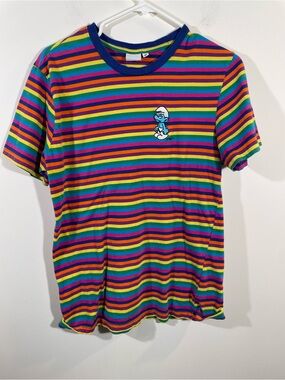 Smurfs multi-stripe 100% cotton tshirt M
